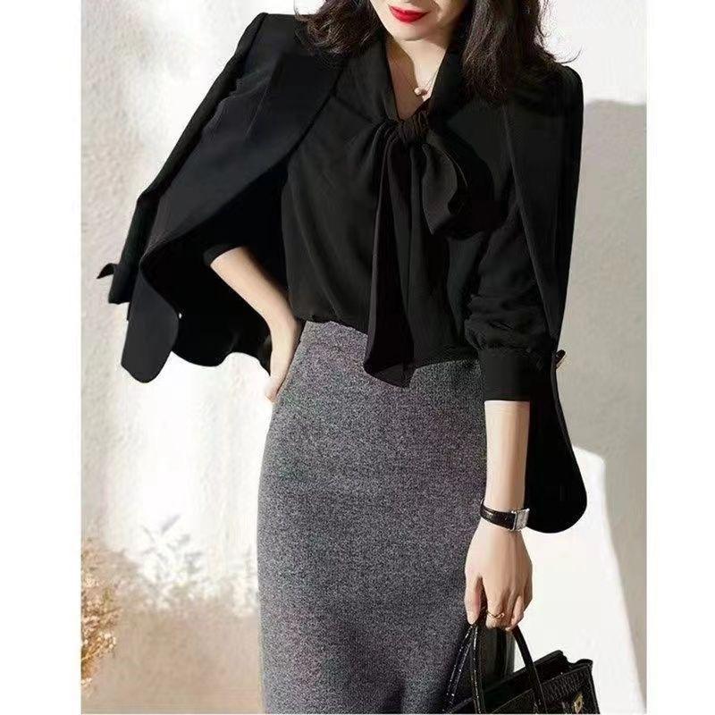 Ацетатный сатин Французская придворная рубашка: Блузка с бантом Весна/Осень 2025