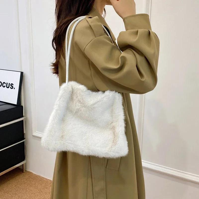 Мягкая меховая сумка через плечо для женщин, сумки-купе, швейная линия, бархатные сумки, высокое качество, мода