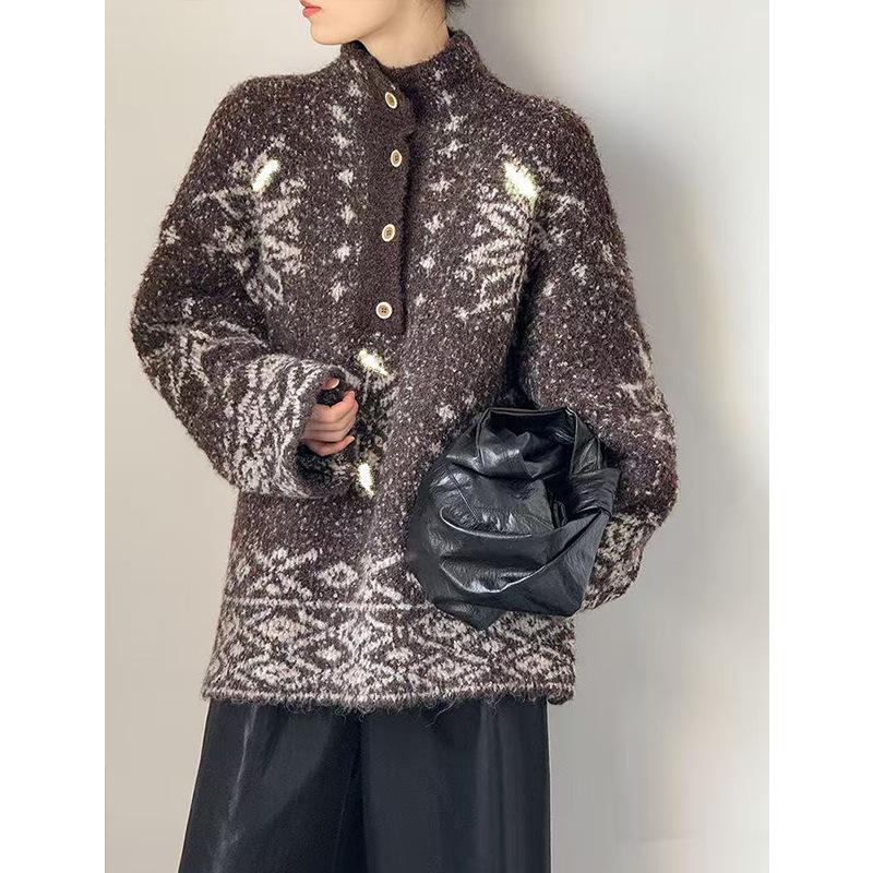 Tachibana, Fair Island 1116 Winter Wool Blended High Neck Loose Thickened Knitted Sweater Women's 1111 Old Money Wind