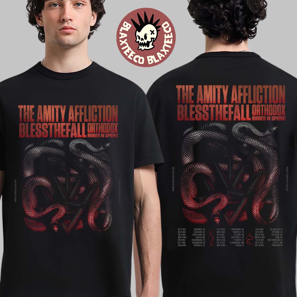 The Amity Affliction 2026 House Of Cards USA Tour Schedule Dates With Bless The Fall Orthodox And Buried In Spring T-Shirt