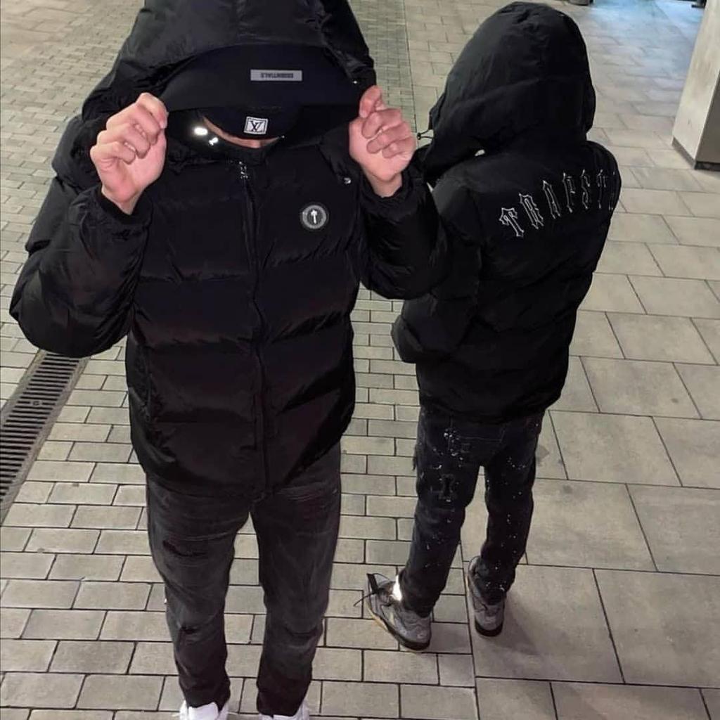 Мужская зимняя пуховая куртка с капюшоном и вышивкой Trapstar - Американский уличный хип-хоп стиль