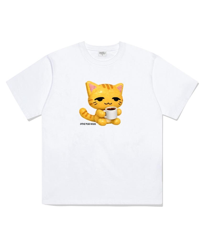 Deomopeuhauseu 3D Кошка с Кофе Оверсайз Футболка с Коротким Рукавом Белый