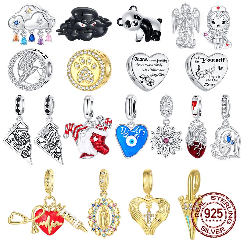 Original 925 Silver Panda Praying Angel Charm Bead CZ Zircon Evil Eye Pendant Gift Fit Bracelet Jewelry DIY Marking