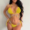 Женский сексуальный бикини-костюм с треугольными чашечками и цепочкой, летний купальник-стринги с завязками по бокам, эластичный купальник-бикини с открытой спиной и бретельками через шею