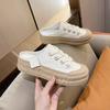 Leather Bag Head Half Slippers Women's Summer New Biscuit Sole Dissolved Half Tray Shoes Without Heel One Pedal White Shoes
