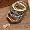 Новые браслеты из 6 частей с деревянными бусинами и цветами из мягкой полимерной глины подходят для ежедневной носки мужчинами и женщинами.