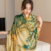 Spring and Summer Thin Retro Chinese Style Qingming Shanghe Tu Lijin Satin Long Shawl Elegant Ladies Sunscreen Decorative Silk Scarf