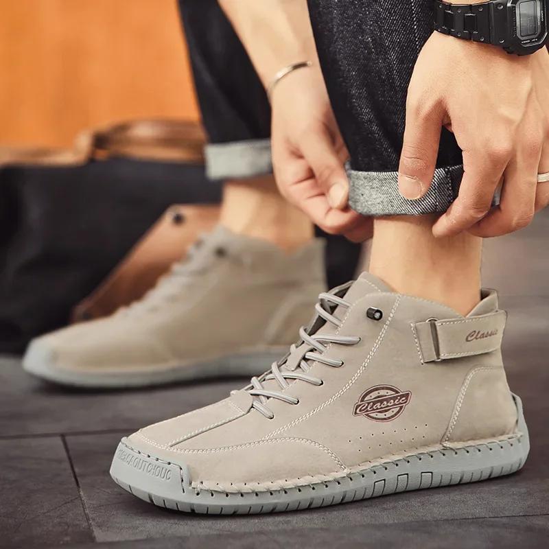 Новые мужские ботинки из искусственной кожи, мужские ботильоны, рабочие ботинки, повседневные кроссовки для отдыха на открытом воздухе, мужские роскошные ботинки ручной работы, дизайнерские кожаные ботинки