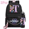 2Pcs/set 26 English Letter K-pop Printed Backpack with 750Ml Water Bottler for Teenager Girl Boy Bookbag Kid Gift Large Capacity waterproof Travel Bag