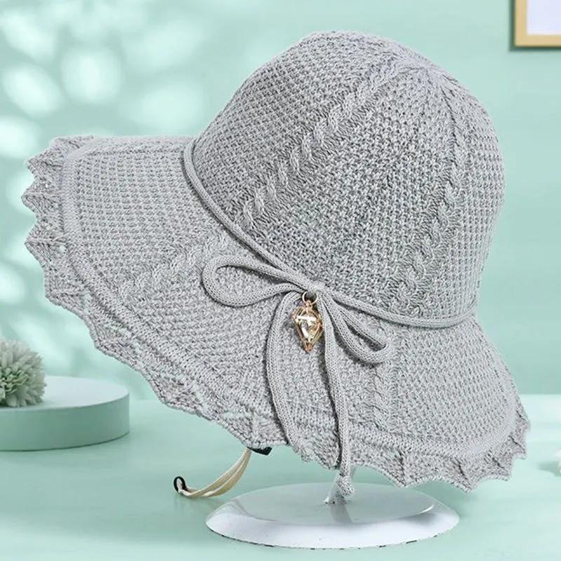 Collapsible Summer Hat for Women Beach Outdoor Straw Hat Large Brim Sunshade Bow Sun Hat