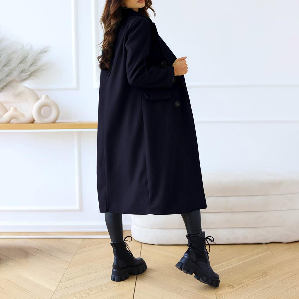 Женское длинное однобортное двубортное пальто без карманов с длинными рукавами, верхняя одежда, украшение с карманами
