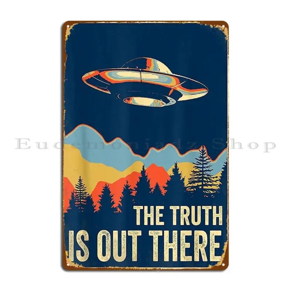 Металлическая жестяная табличка XFilesUFOVintageSign X Files - "Истина где-то рядом" Ретро дизайн с НЛО и инопланетянами, Декор для паба/ржавой стены