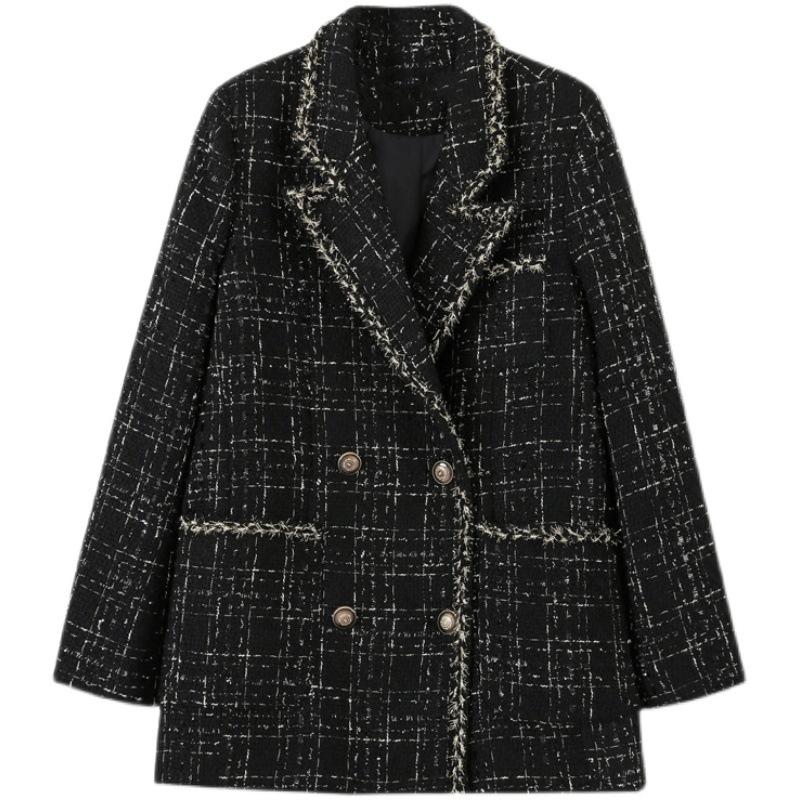 Осень и зима новый женский свободный клетчатый шерстяной пиджак маленький ароматный твидовый костюм знаменитости сращивание маленький