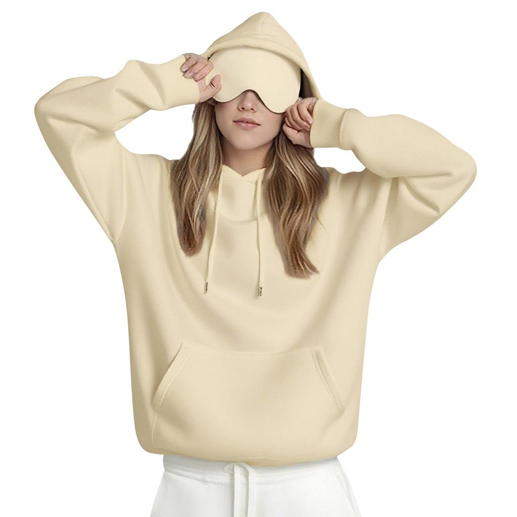 Унисекс толстовка с капюшоном и встроенной маской для глаз, повседневный пуловер с длинным рукавом, спортивная толстовка однотонного цвета, толстовка свободного кроя