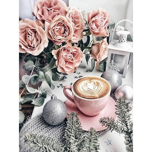 Flower Diy Pink Painting Diamond Full Round Diamond Embroidery Coffee Cup Cross Stitch Mosaic Wall Decor