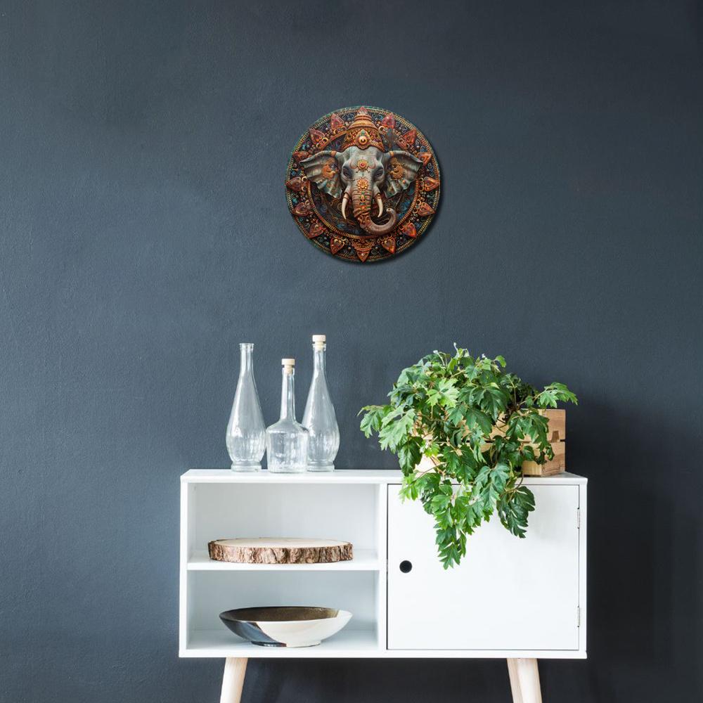 Украшение венка на тему индийского слона, круглый деревянный декоративный знак, для дома, кафе, настенного украшения, идеальный подарок на праздник
