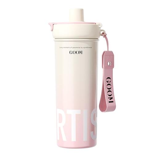 GOOM 600 мл Изолированная бутылка для воды из нержавеющей стали (31603), Трехходовая конструкция с соломинкой, вакуумная изоляция, ремешок в комплекте, ситечко для чая в комплекте, герметичный
