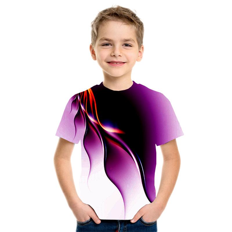 Fashionable children’s T-shirts | 3D digitally printed smoke-effect T-shirts | Casual lightweight short-sleeved round-neck breathable T-shirts