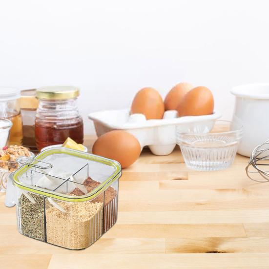 1 комплект, коробка для приправ, 4 отделения, контейнер для специй, приправ с ложкой, многофункциональная коробка для хранения для домашней кухни