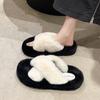 Fashion 2025 New Fashion Color Block Fur Slippers for Women Fuzzy Open Toe Indoor Slides for Woman Non Slip Warm Plush House Slippers