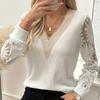 Новый женский повседневный топ для осени и весны, с цветочным вырезом и кружевными рукавами.