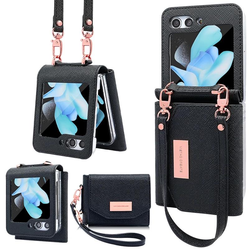 RENGZ Lanyard Holster Card Case For Samsung Galaxy Z Flip 6 5 4 3 5G Case Handheld Wristlet Wallet Purse Cover For Z Flip6 Flip5