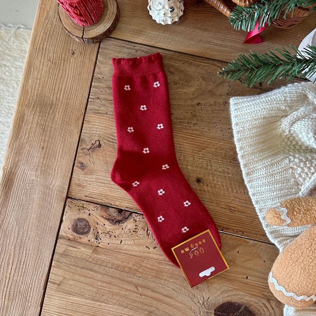 Носки рождественские Songmu Pine, теплые, бархатно-красные, с бантом