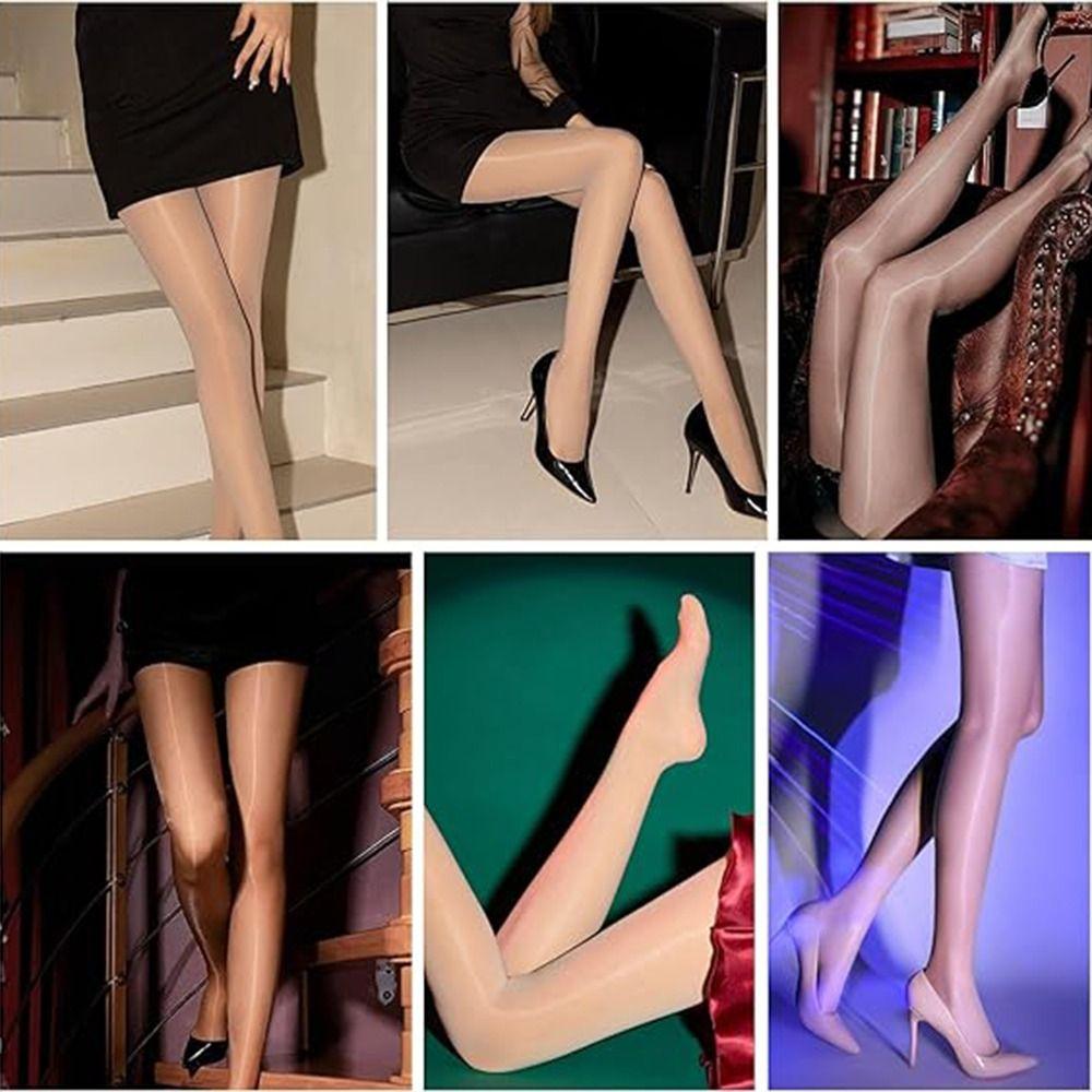 Oil Bright Shimmer Tights 360°Seamless Crotch Sheer Pantyhose Shaping Silk Stockings Girls