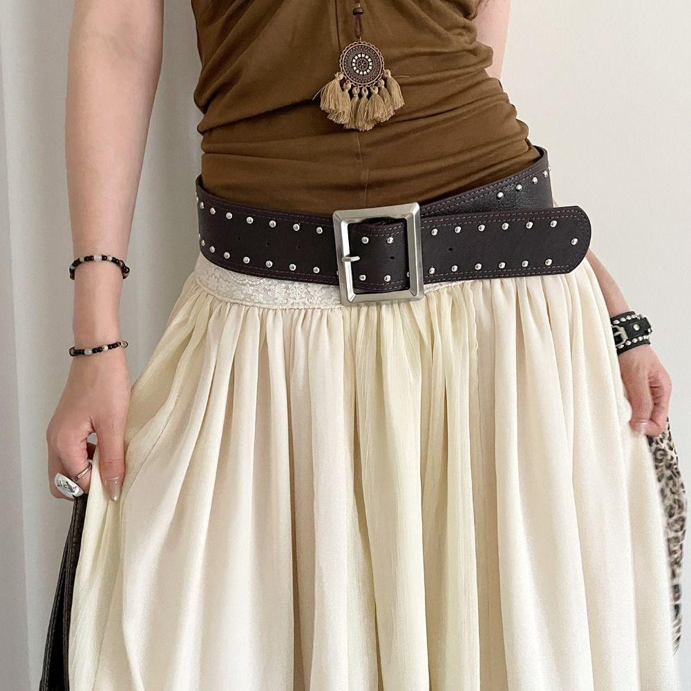 Готический пояс с заклепками в стиле панк, ремень для платья, джинсов, модный широкий женский ремень, уличная одежда