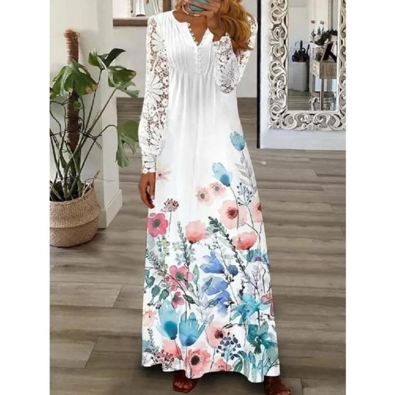Spring and Autumn Women's Dress Fashion Temperament Flower Petal Sleeve Long Sleeve Dresses Long Dresses