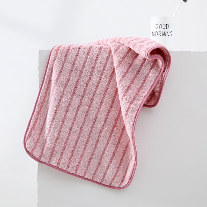 Soft Absorbent Warp-Knit Coral Fleece Towel with Thin Stripes - Thickened Face Wash Towel with Customizable Logo