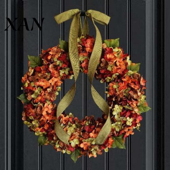 Christmas Wreath for Home Artificial Fall Front Door Rustic Hydrangea Floral Beautiful Decor with Bow Thanksgiving Harvest Autumn Indoor Outdoor Party