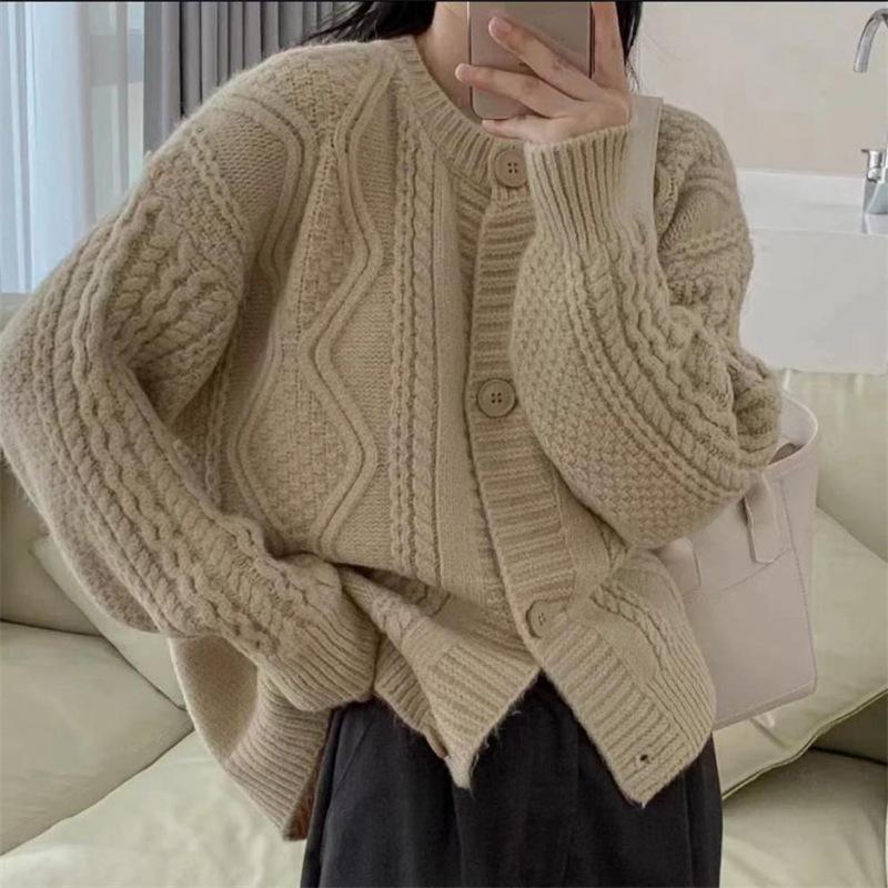 Нежный мягкий вощеный твист свитер куртка женская осень и зима новый корейский омолаживающий свободный повседневный вязаный кардиган