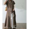 Women's Loose Fitting Pullover Short Sleeved Cotton and Linen Dress