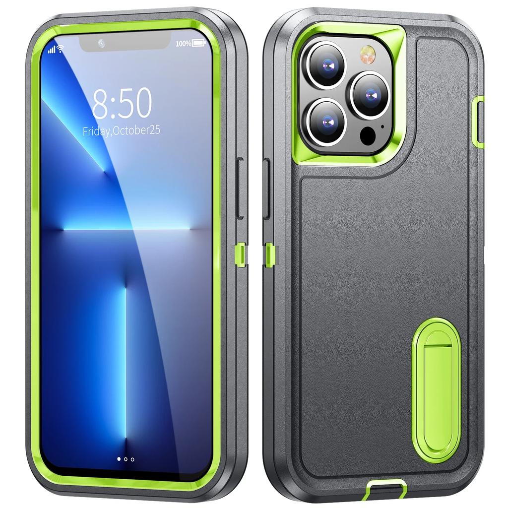 3 In 1 Defend Heavy Armor Holder Shockproof Case for IPhone 16 Pro Max 15 13 14 11 12 Bracket Stand Military Rugged Protective Kickstand Cover