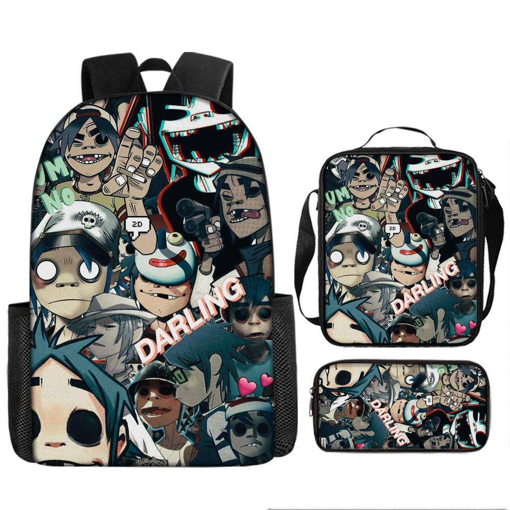 Горячая распродажа Британская виртуальная группа Gorillaz студенческий рюкзак мультяшный детский рюкзак сумка через плечо пенал набор из трех предметов