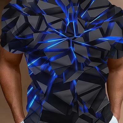 Новинка с 3D-геометрическим узором и принтом, мужская футболка с круглым вырезом и коротким рукавом, повседневная летняя футболка для повседневной носки