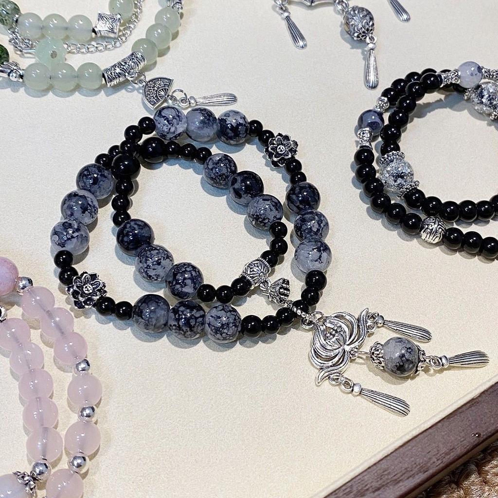 Новый браслет в китайском стиле, национальный стиль, двойной, многослойный, нишевый, универсальный, с чувством дизайна, мужской и женский, ретро, с бусинами, ювелирное изделие