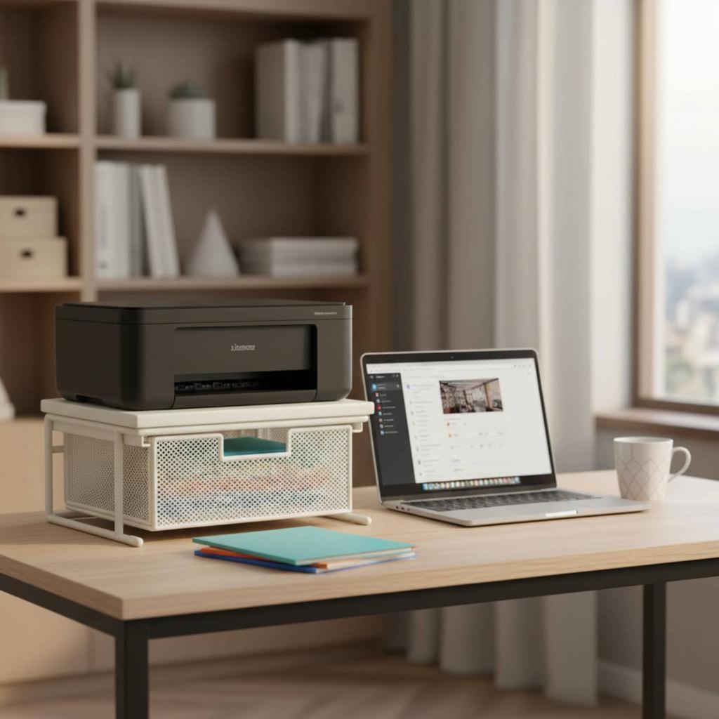 Printer Stand with Drawer Multi-Purpose Desktop Printer Stand Desktop Shelf Sturdy Desk Storage Metal Frame for Study Room
