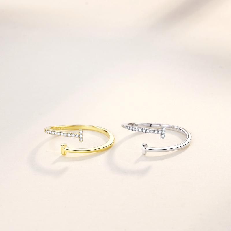 Серебряное кольцо S925 с двойной буквой Т, открытое, для женщин - Корейский стиль, Минималистичное, Ощущение роскоши, Нишевый дизайн.