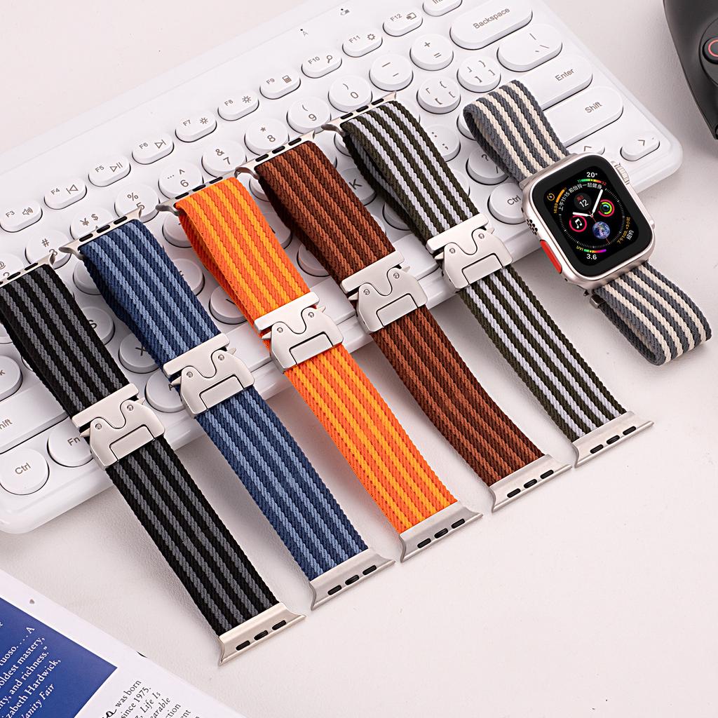 Watch Band for Apple Watch Series 10 9 8 7 SE 6 5 4 3 2 1 42mm 41mm 40mm 38mm 4-Stripe Parachute Buckle Nylon Strap