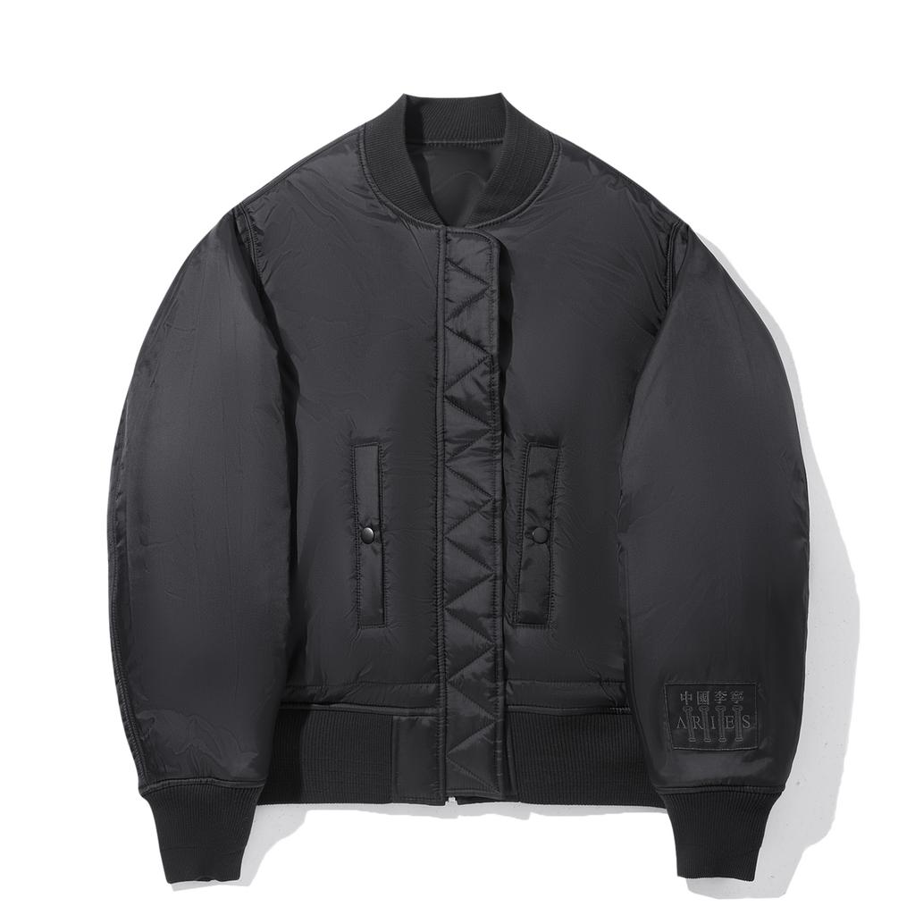 Li Ning Puffer Jackets Men's Black Baseball Collar Moderate Pilot Puffer Jacket AJDV328-1