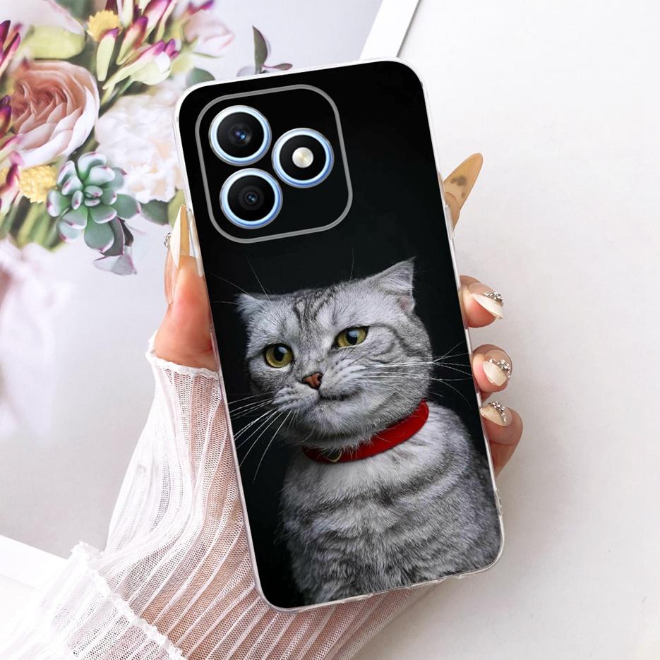Чехол для Honor X8d 4G Милый Кот Роскошные Цветы Рисованный Чехол Мягкий Тонкий Чехол для Телефона Для Honor X8d X 8d HonorX8d 4G Задняя Крышка Coque