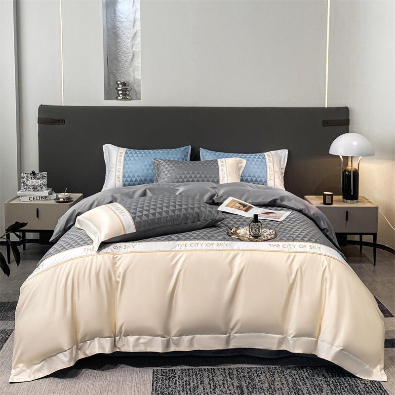 Washed Ice Silk Four-piece Set Silk Embroidered Quilt Cover High-end Tencel Bed Sheet Three-piece Set