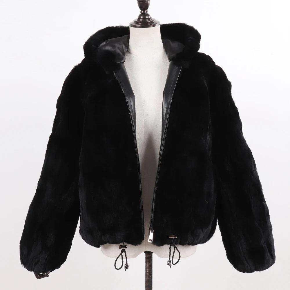 Новые женские 100% натуральные пальто с капюшоном из меха кролика Рекс, зимние русские женские теплые куртки из натурального меха кролика Рекс, горячее пальто из натурального меха