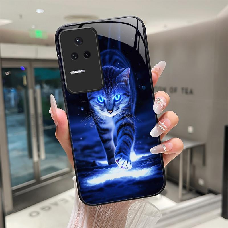 Красивые Цветы Милые Кошки Чехол Для Xiaomi Poco F4 5G / Redmi K40S Закаленное Стекло Чехол Для Телефона Защитная Задняя Крышка Жесткий Корпус