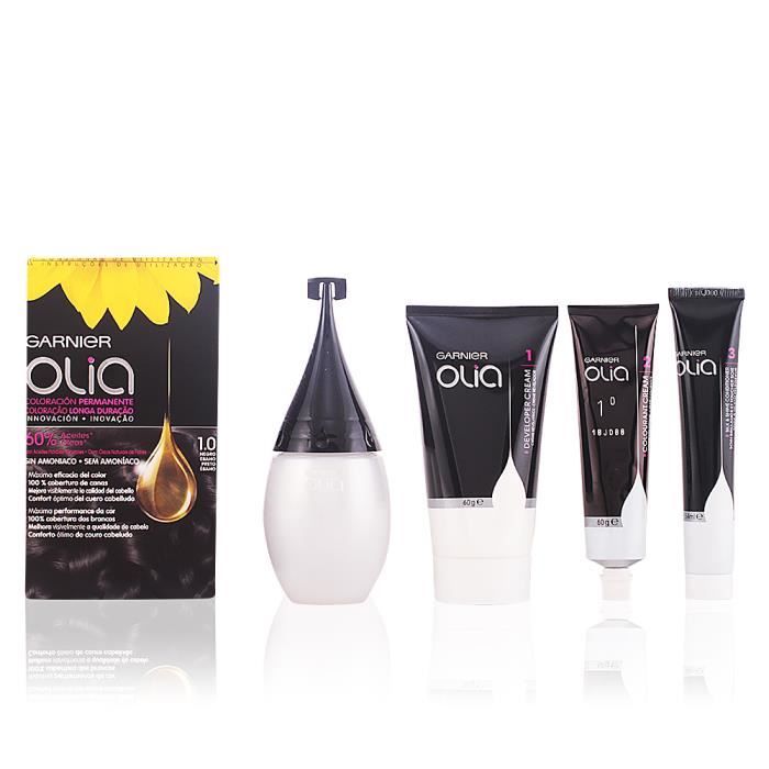 Coloration permanente - OLIA Garnier 1.0 Noir ébène - Sans ammoniaque - Couverture parfaite - Lot 4 pz