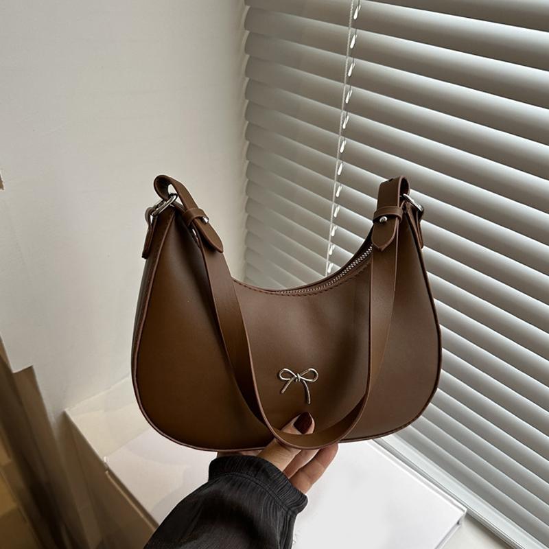 Crescent Shoulder Bag PU Leather Hobo Handbag Cute Bow Tote Bag Purses Underarm Purse for Women Girls