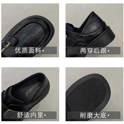 Маленькие кожаные туфли женские новые осенние на толстой подошве и толстом каблуке, туфли для униформы, не утомляют ноги, лоферы с ремешком