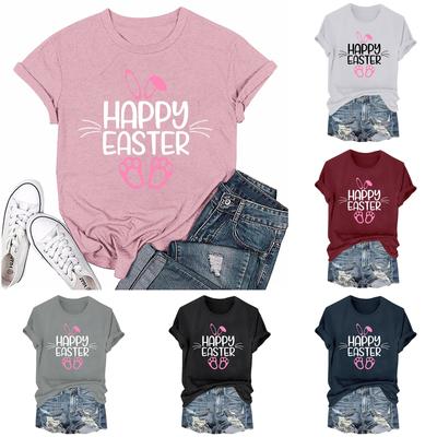 Женская модная пасхальная принтованная повседневная плиссированная круглая футболка с коротким рукавом